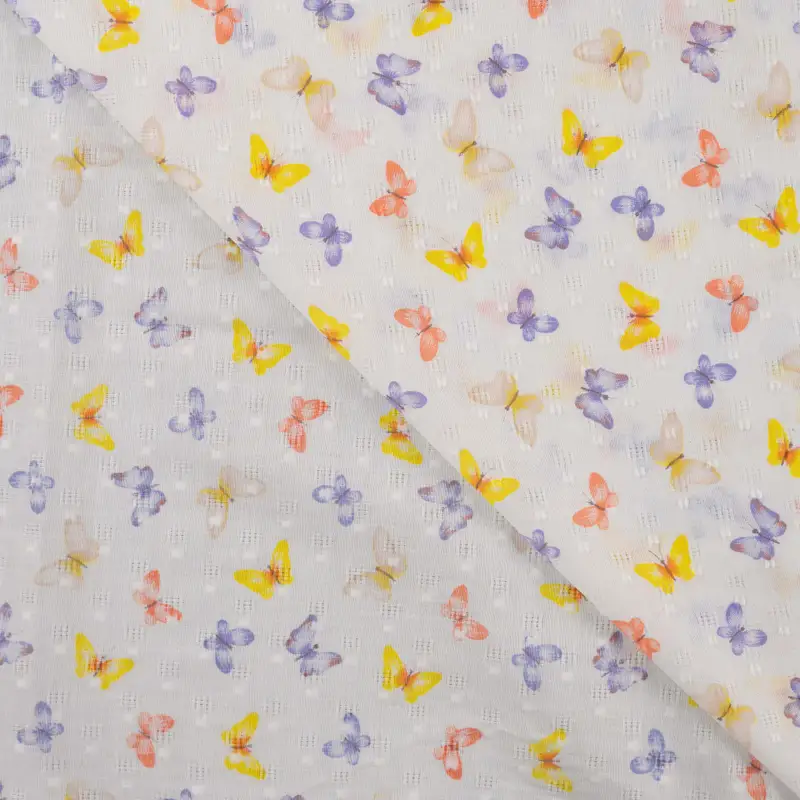 Puuvillane popliin: peen ruudumuster ja värvilised liblikamotiivid. - Image 2